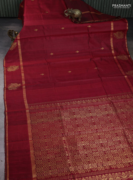 Pure dupion silk saree maroon with zari woven buttas and zari woven butta border