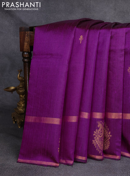 Pure dupion silk saree purple with zari woven buttas and zari woven butta border