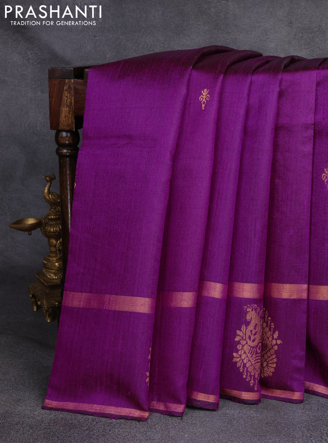 Pure dupion silk saree purple with zari woven buttas and zari woven butta border
