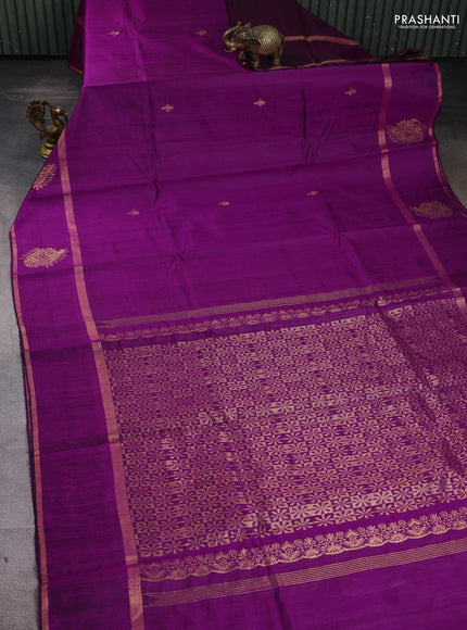 Pure dupion silk saree purple with zari woven buttas and zari woven butta border