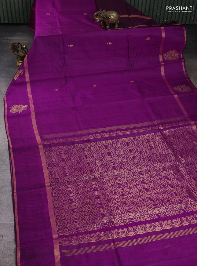 Pure dupion silk saree purple with zari woven buttas and zari woven butta border