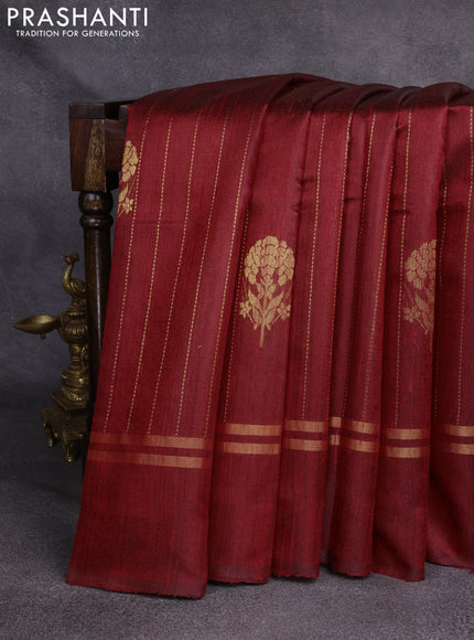 Pure dupion silk saree maroon with allover zari weaves & buttas and zari woven simple border