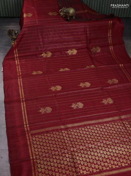 Pure dupion silk saree maroon with allover zari weaves & buttas and zari woven simple border