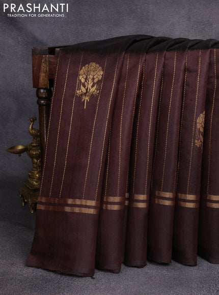 Pure dupion silk saree coffee brown with allover zari weaves & buttas and zari woven simple border
