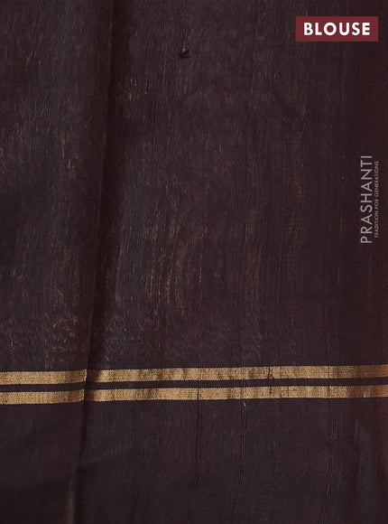 Pure dupion silk saree coffee brown with allover zari weaves & buttas and zari woven simple border