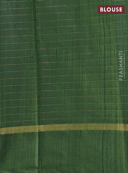 Pure dupion silk saree grey and sap green with allover zari checked pattern and zari woven butta border