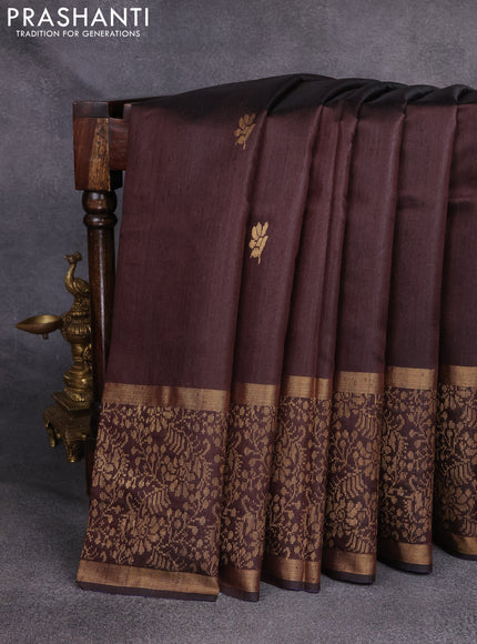 Pure dupion silk saree brown with zari woven buttas and rich zari woven border