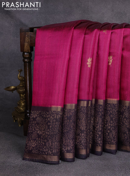 Pure dupion silk saree magenta pink and navy blue with zari woven buttas and rich zari woven border