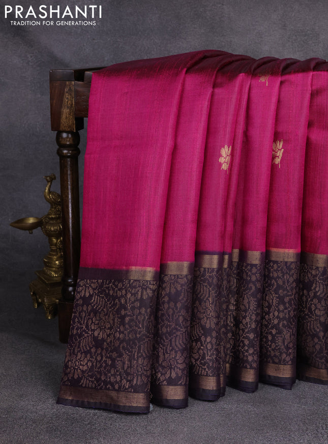 Pure dupion silk saree magenta pink and navy blue with zari woven buttas and rich zari woven border