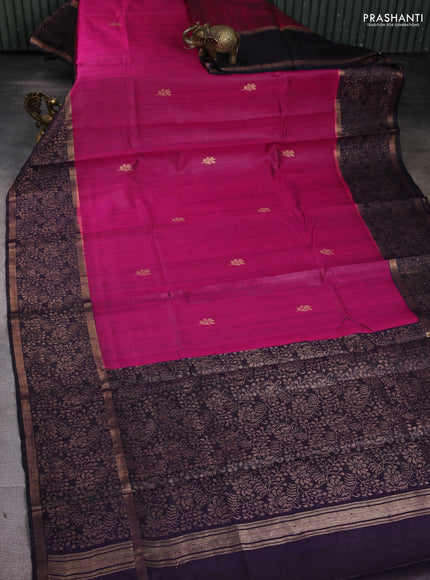 Pure dupion silk saree magenta pink and navy blue with zari woven buttas and rich zari woven border