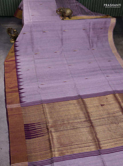 Pure dupion silk saree pastel lavender and purple with thread & zari woven buttas and temple design zari woven border
