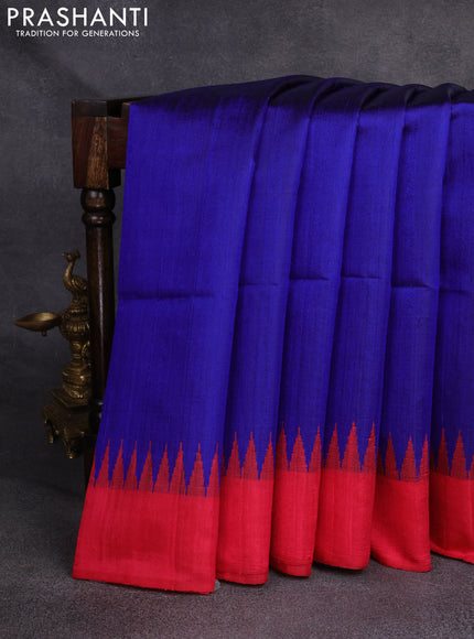 Pure dupion silk saree blue and pink with plain body and temple woven border