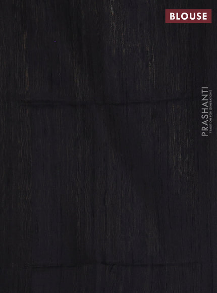 Pure dupion silk saree beige and black with plain body and temple woven border