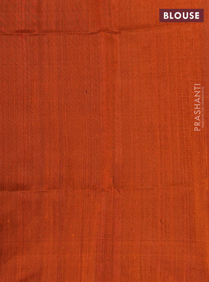 Pure dupion silk saree blue and orange with plain body and temple woven border