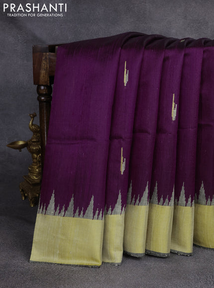 Pure dupion silk saree purple and grey with thread & zari woven buttas and temple design zari woven border