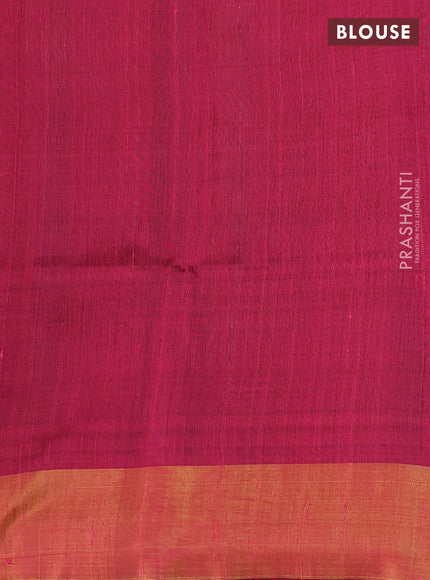 Pure dupion silk saree grey and pink with thread & zari woven buttas and temple design zari woven border