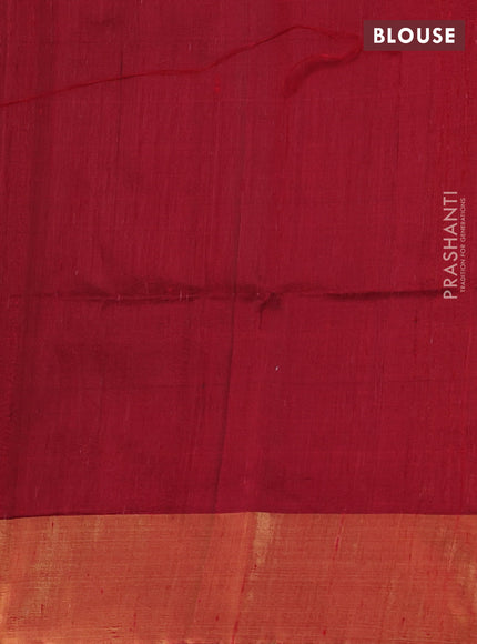 Pure dupion silk saree beige and maroon with thread & zari woven buttas and temple design zari woven border