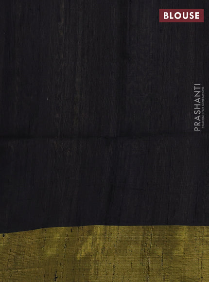 Pure dupion silk saree mustard yellow and black with thread & zari woven buttas and temple design zari woven border
