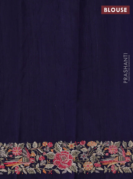 Pure dupion silk saree cs blue and navy blue with allover zari weaves and embroidery border