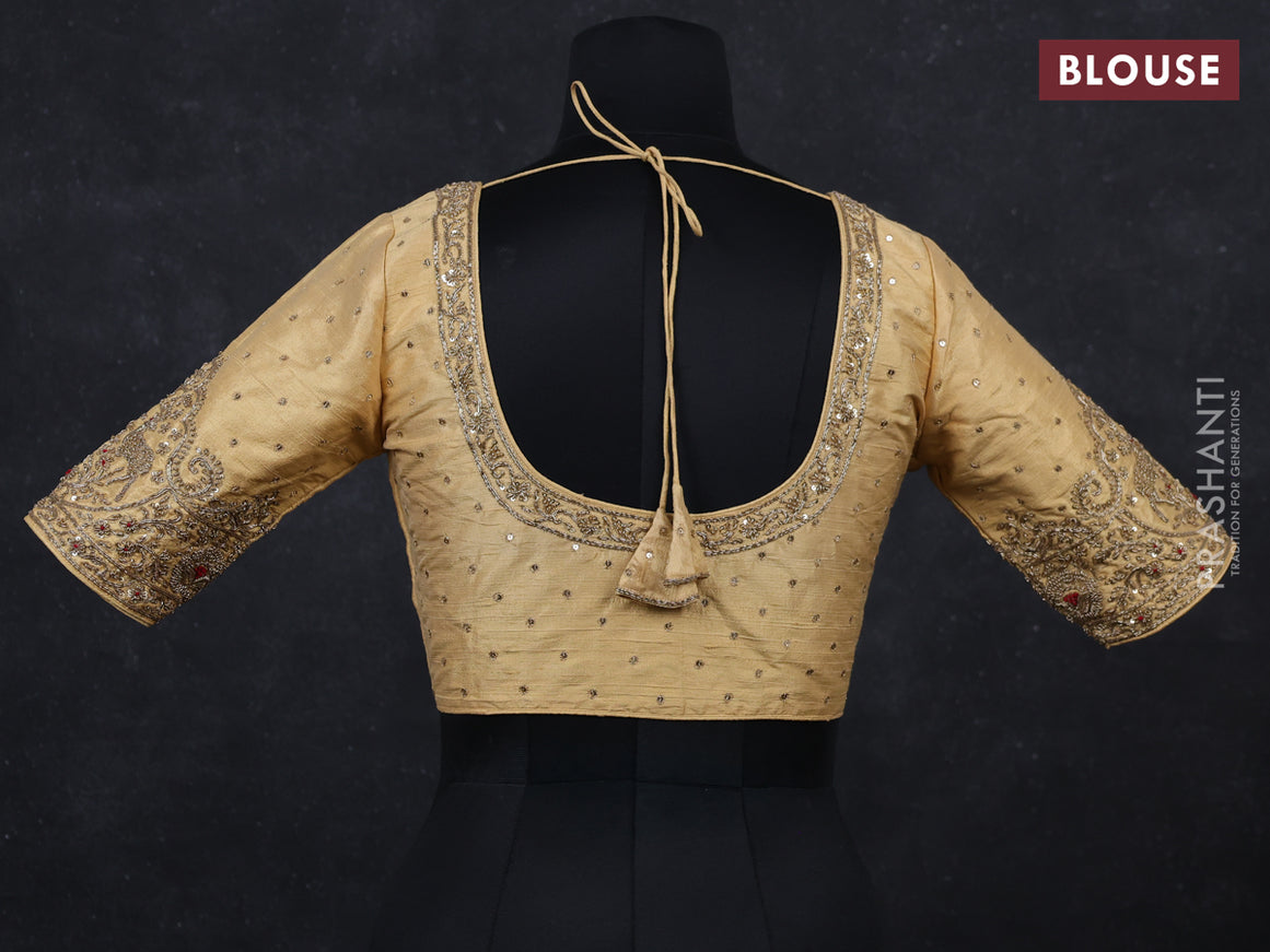 Sandal raw silk embroidery readymade blouse