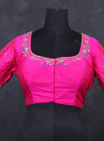 Pink raw silk embroidery readymade blouse