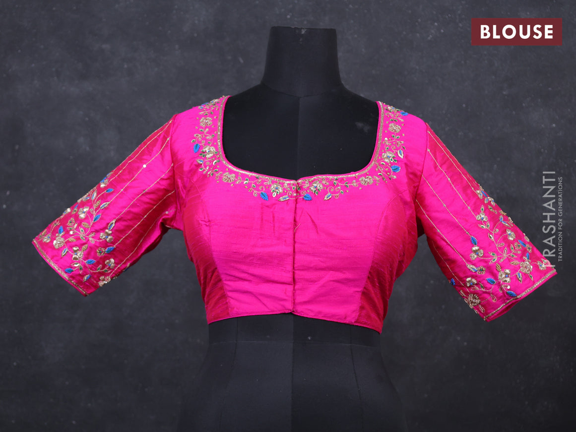 Pink raw silk embroidery readymade blouse