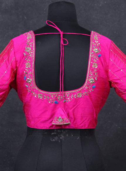 Pink raw silk embroidery readymade blouse