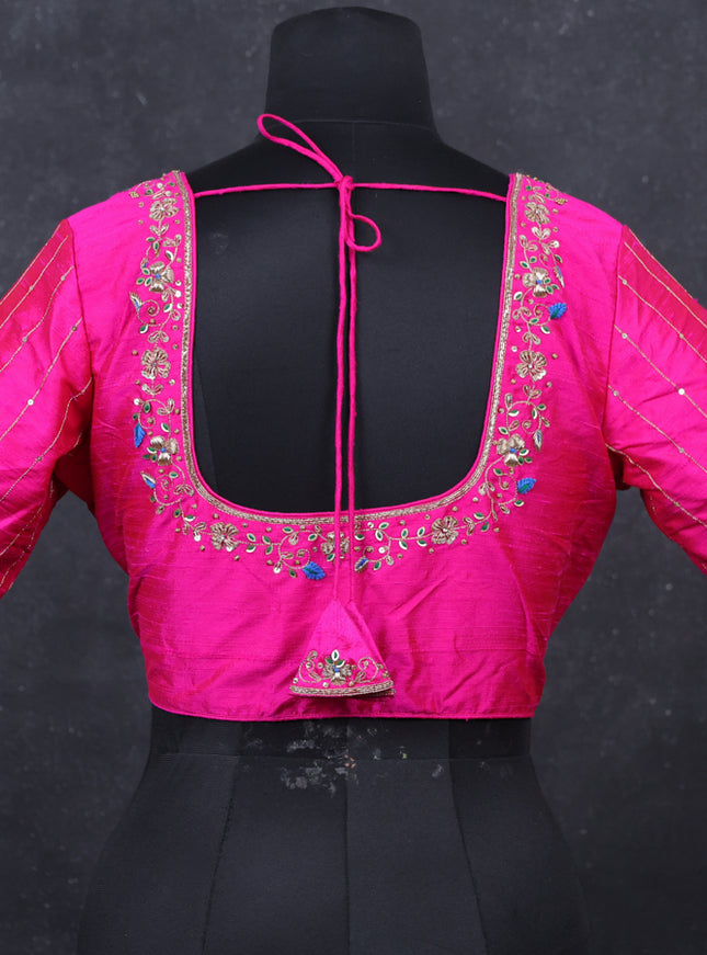 Pink raw silk embroidery readymade blouse