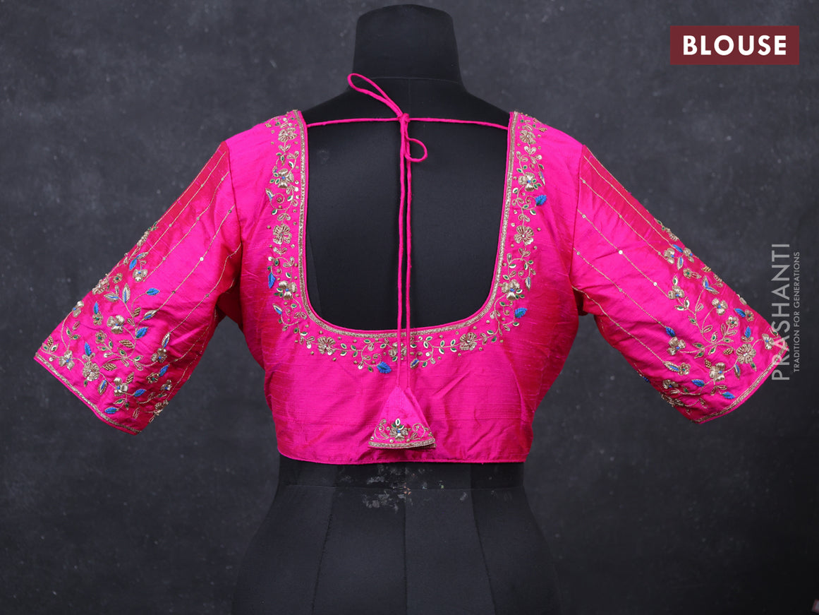 Pink raw silk embroidery readymade blouse