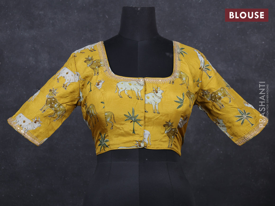 Mustard yellow silk Embroidery readymade blouse mustard