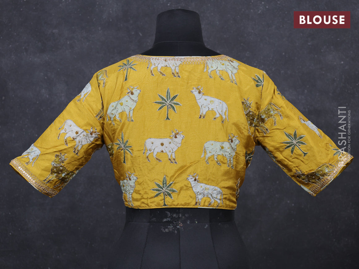 Mustard yellow silk Embroidery readymade blouse mustard