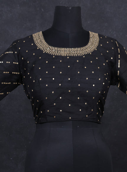 Black raw silk Embroidery readymade blouse