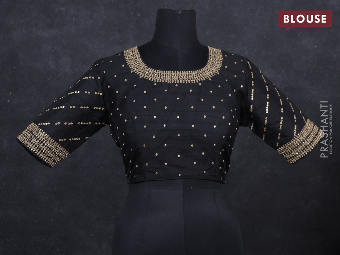 Black raw silk Embroidery readymade blouse