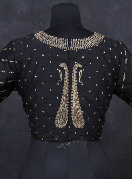 Black raw silk Embroidery readymade blouse