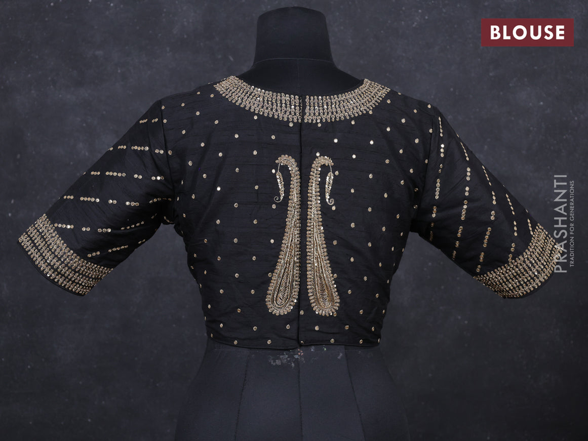 Black raw silk Embroidery readymade blouse