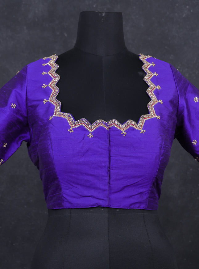 Blue raw silk Embroidery readymade blouse