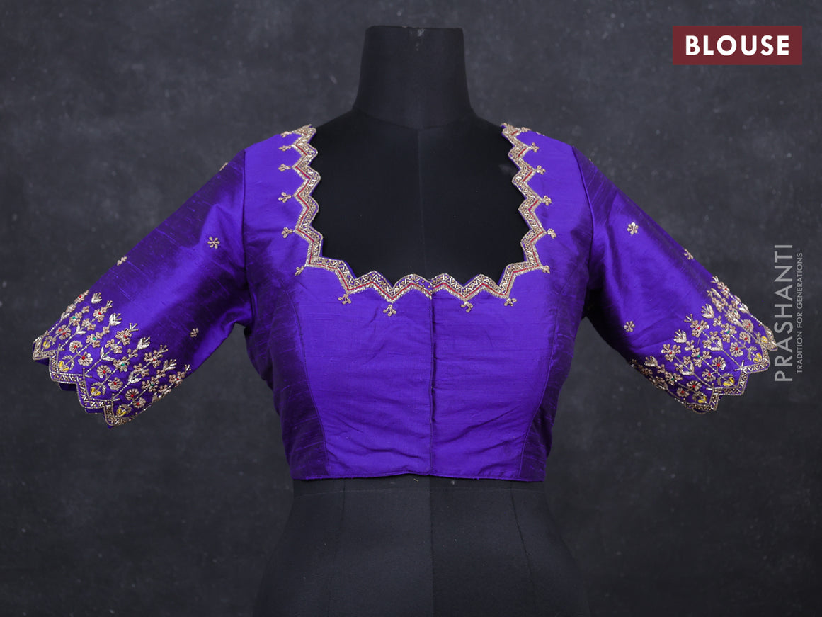 Blue raw silk Embroidery readymade blouse