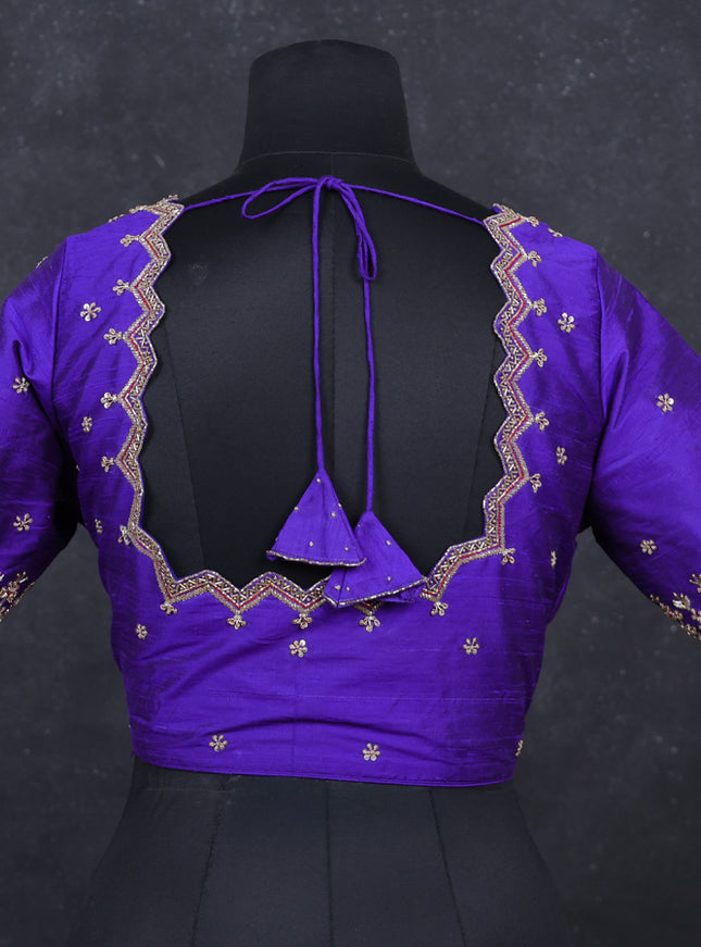 Blue raw silk Embroidery readymade blouse
