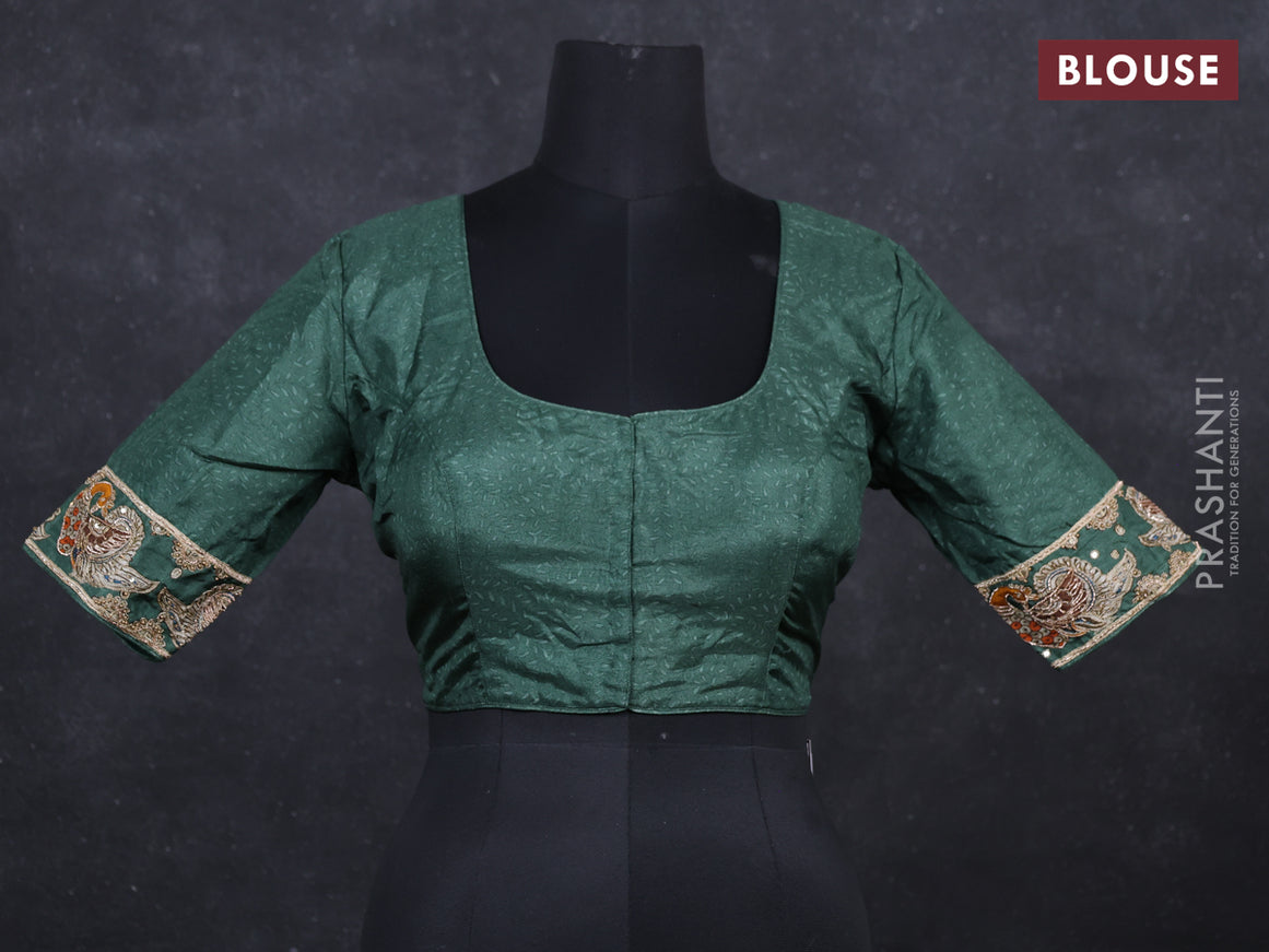 Sap green silk Embroidery readymade blouse