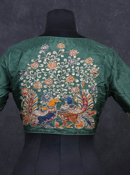 Sap green silk Embroidery readymade blouse