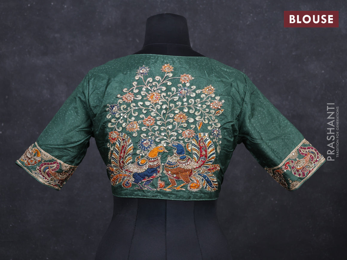Sap green silk Embroidery readymade blouse