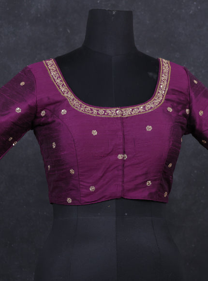 Purple raw silk Embroidery readymade blouse