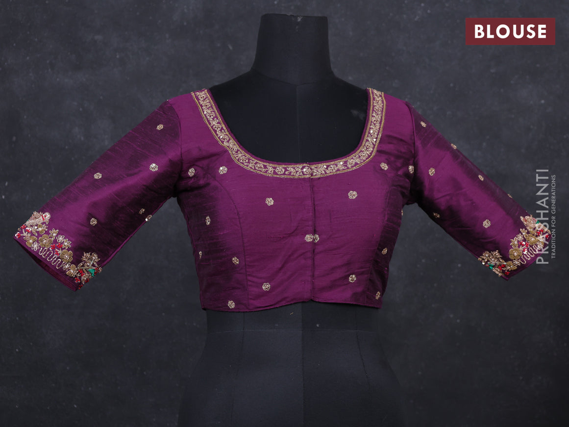 Purple raw silk Embroidery readymade blouse