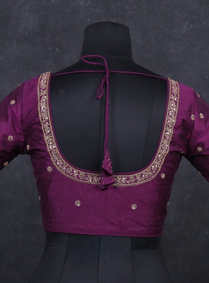 Purple raw silk Embroidery readymade blouse