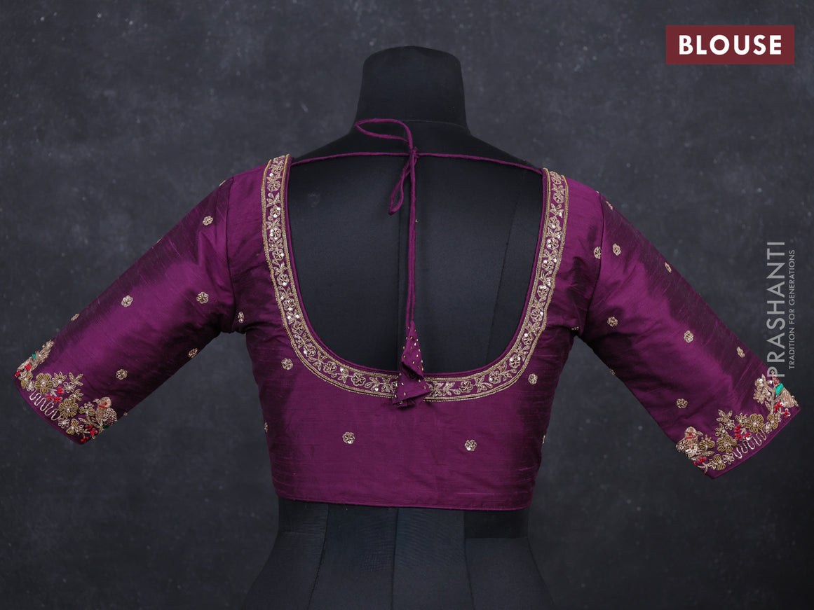 Purple raw silk Embroidery readymade blouse
