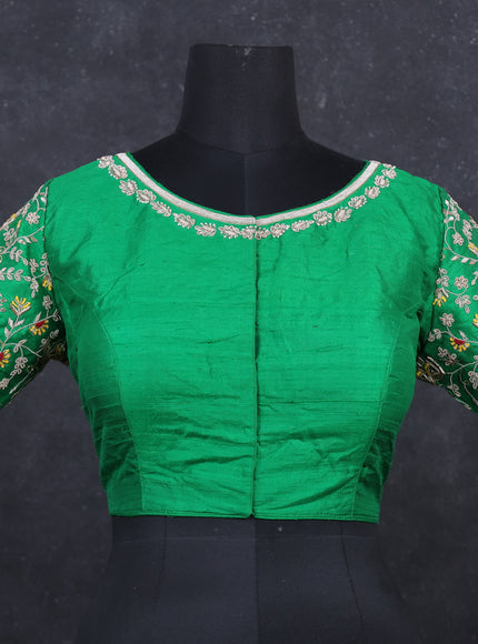 Green raw silk Embroidery readymade blouse