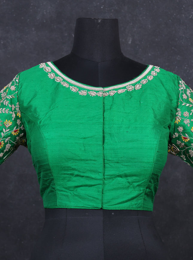 Green raw silk Embroidery readymade blouse