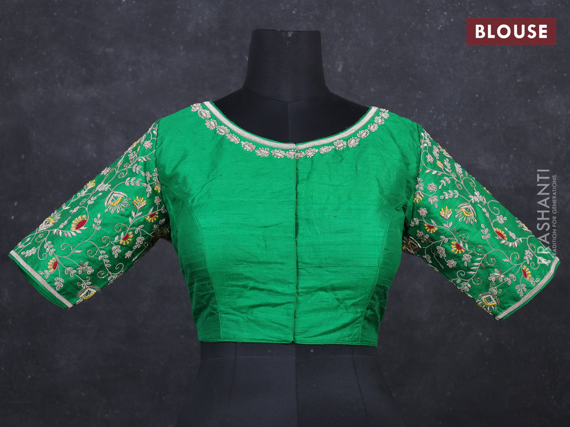 Green raw silk Embroidery readymade blouse
