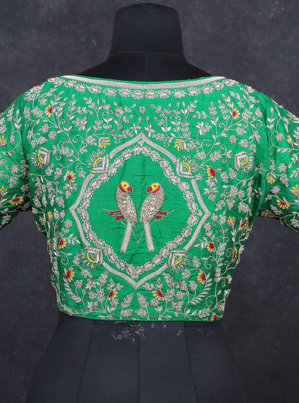 Green raw silk Embroidery readymade blouse