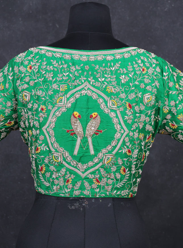 Green raw silk Embroidery readymade blouse